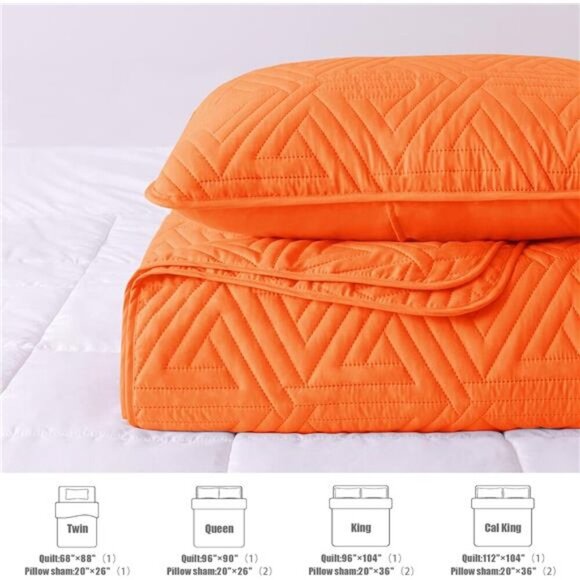 Soft Queen Size Quilt Set for All Seasons, 3-Piece Ultrasonic Geometric Quilts - Picture 4 of 7